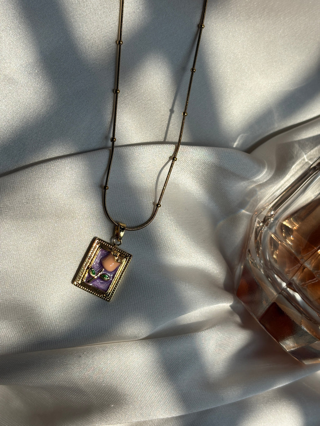 Framed Enamel Rose Pendant Necklace