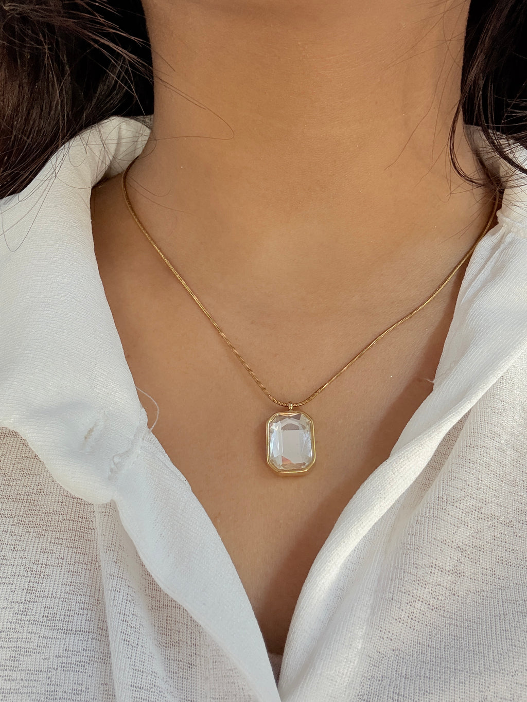Square Solitaire Pendant Necklace