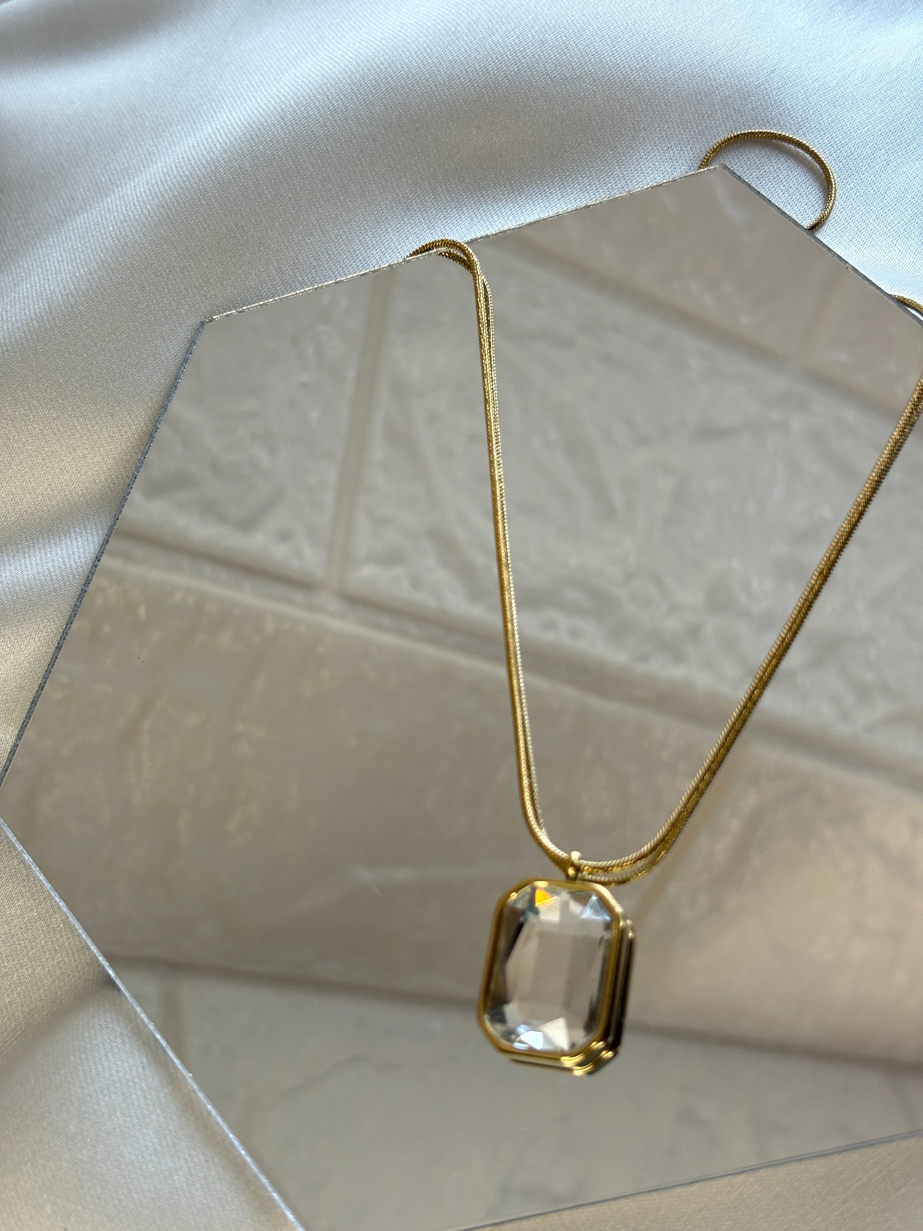 Square Solitaire Pendant Necklace
