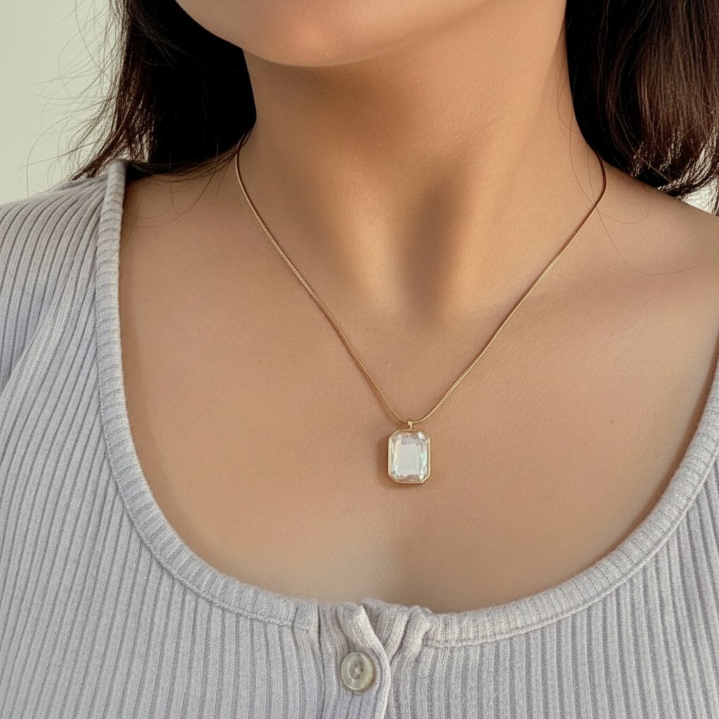 Square Solitaire Pendant Necklace