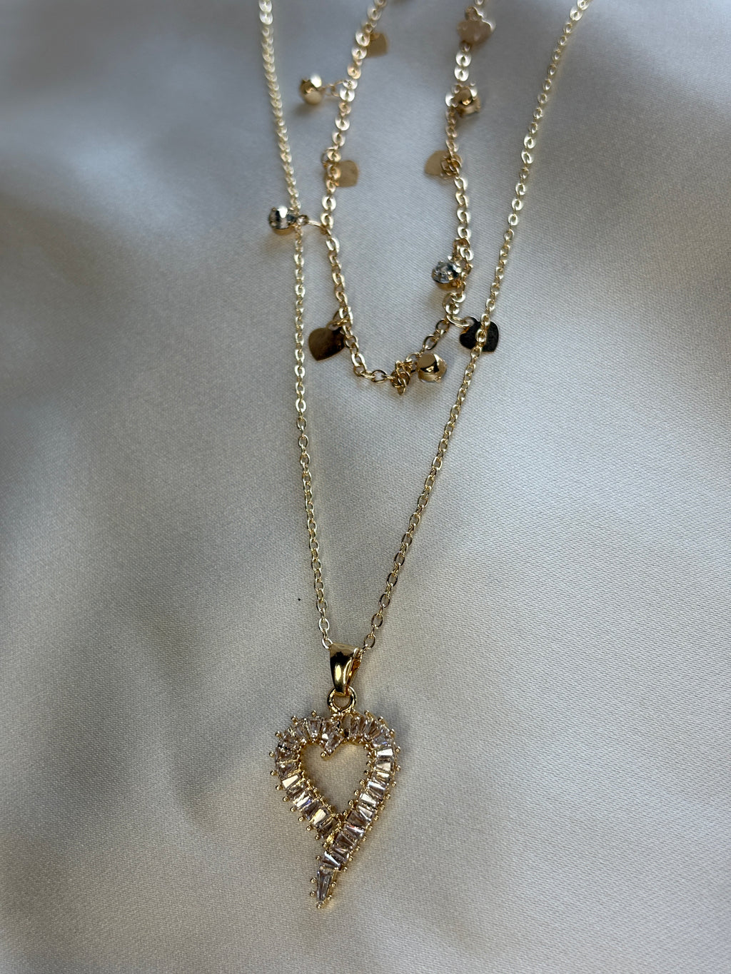 Layered Open Heart Pendant Necklace