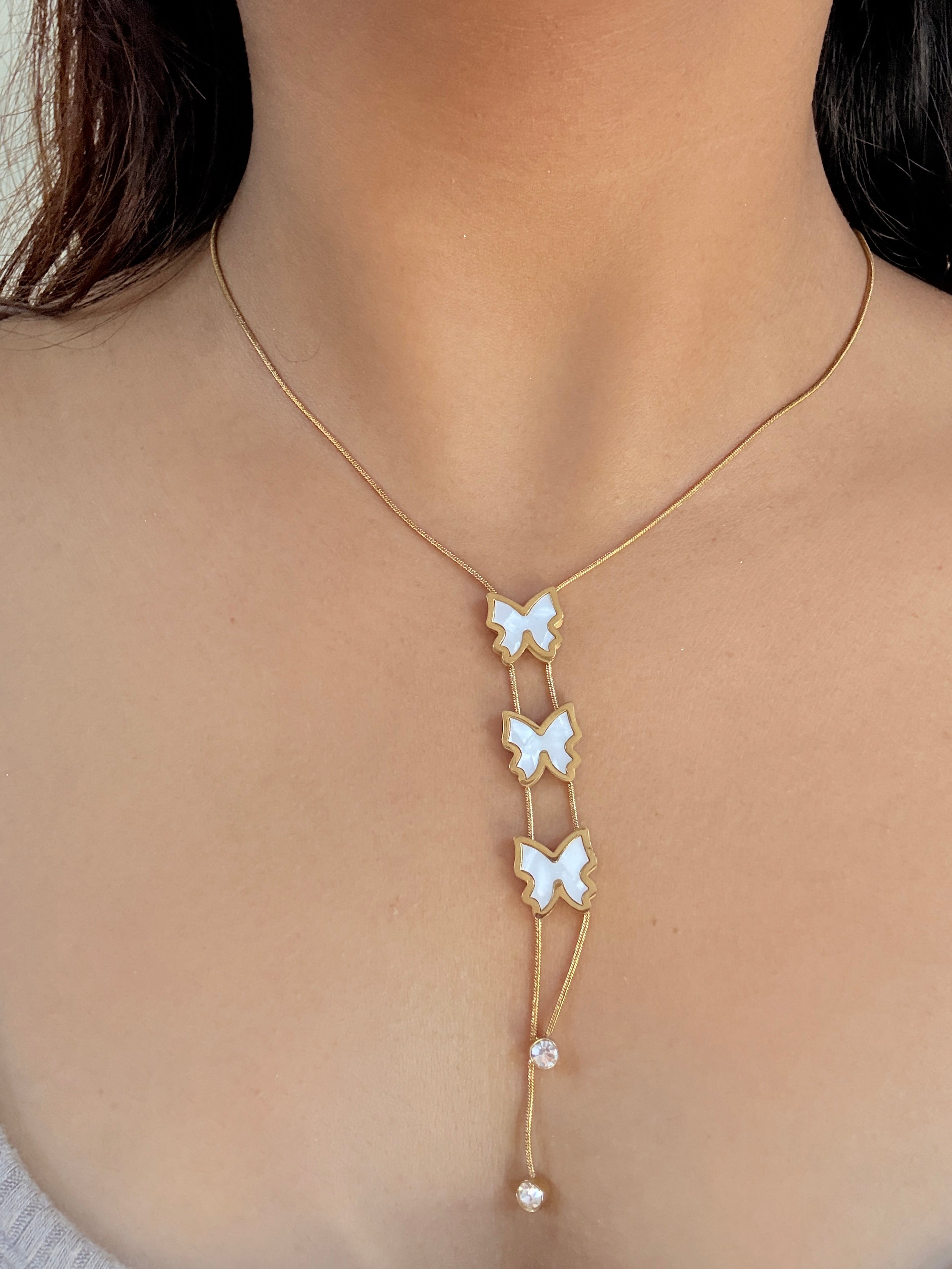 Triple Butterfly Lariat Necklace