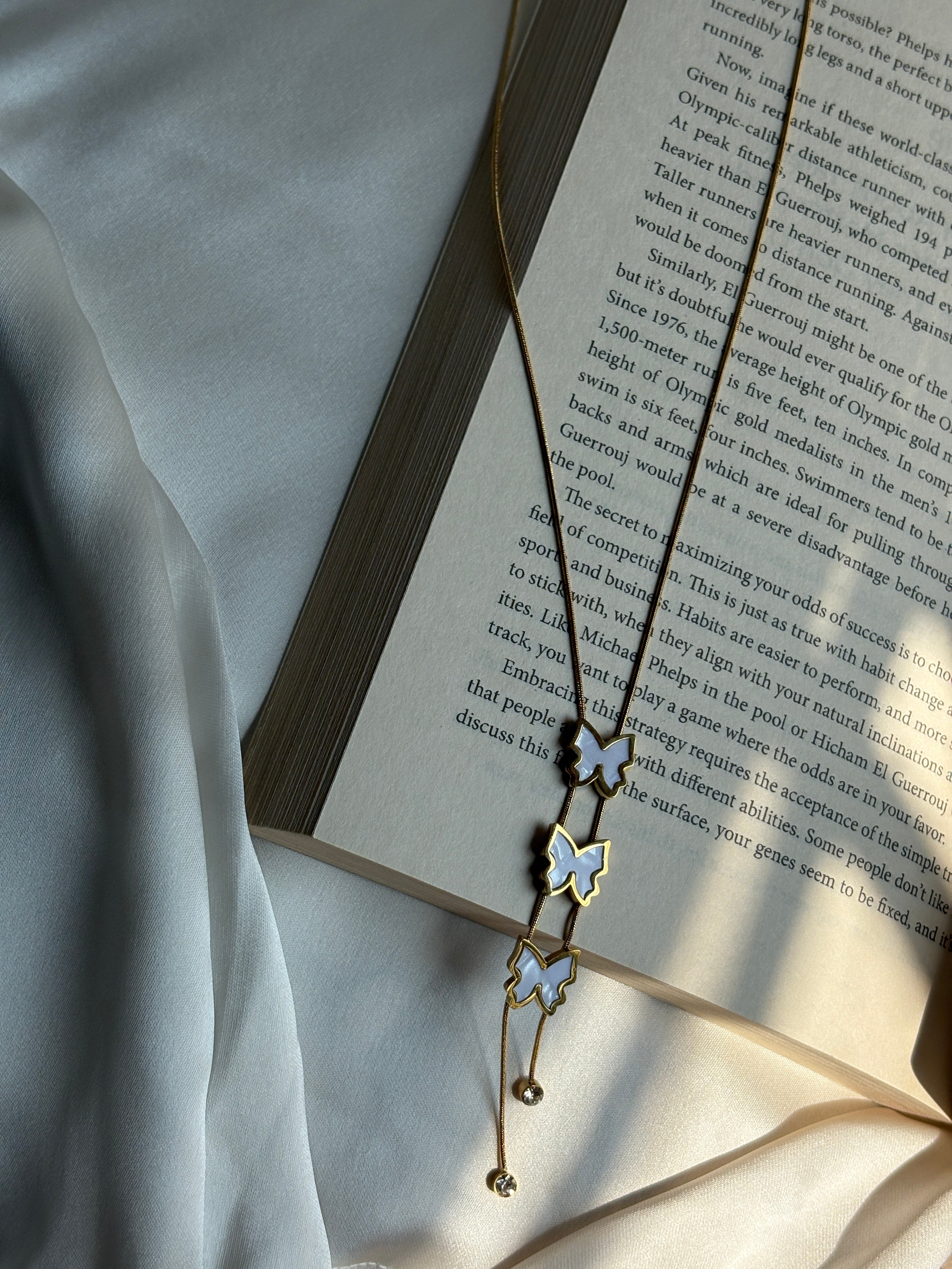 Triple Butterfly Lariat Necklace