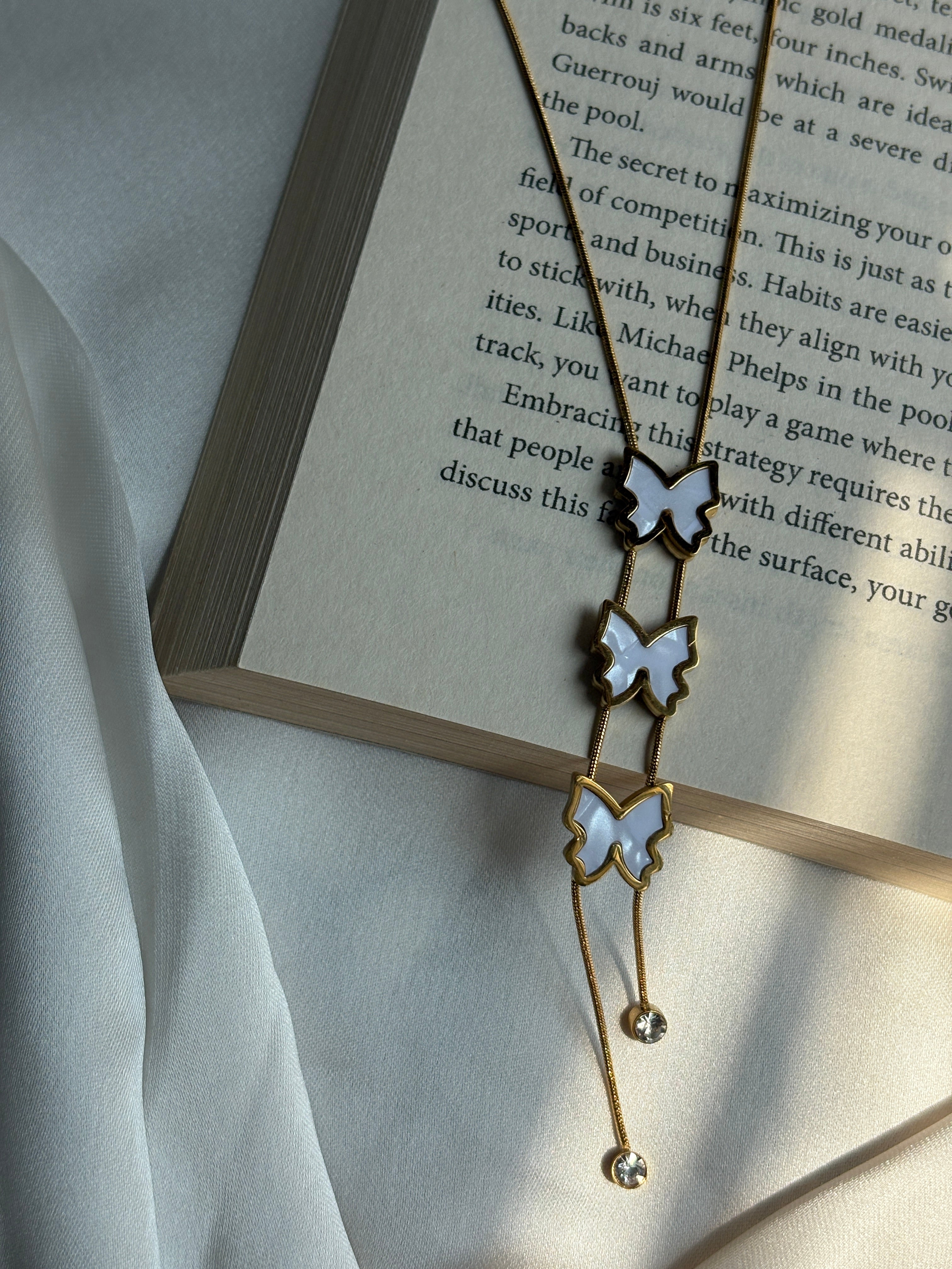 Triple Butterfly Lariat Necklace