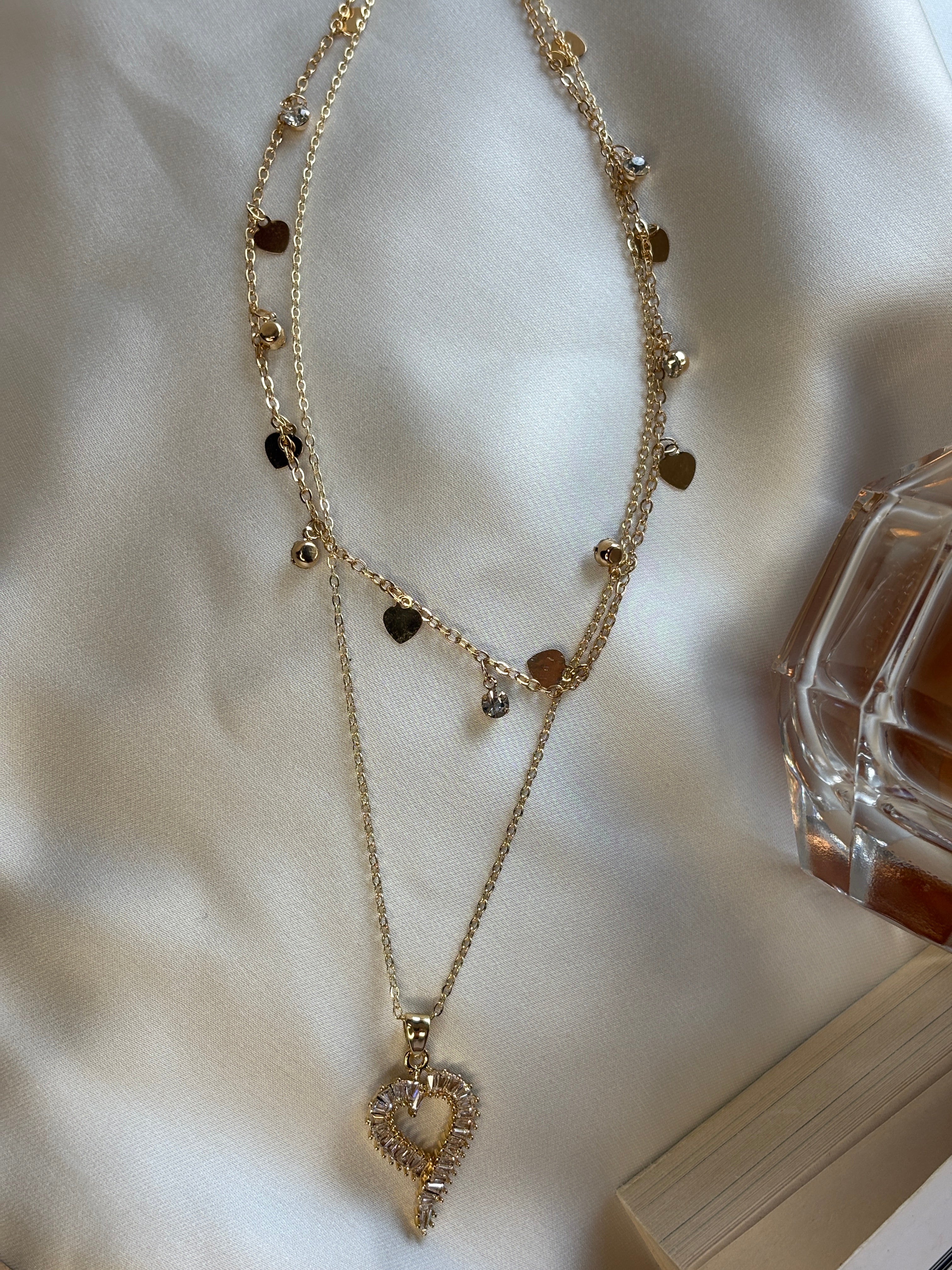 Layered Open Heart Pendant Necklace