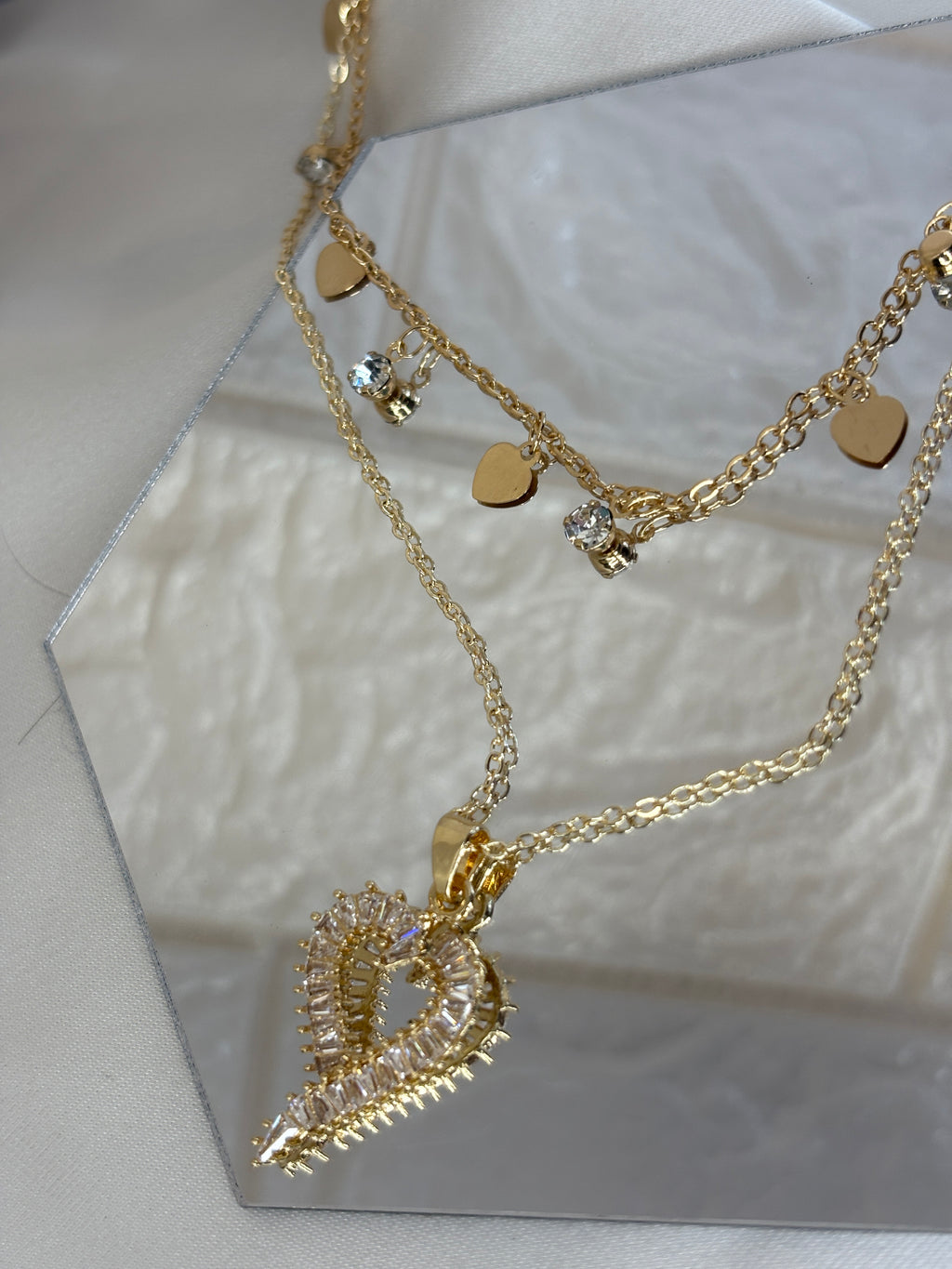 Layered Open Heart Pendant Necklace