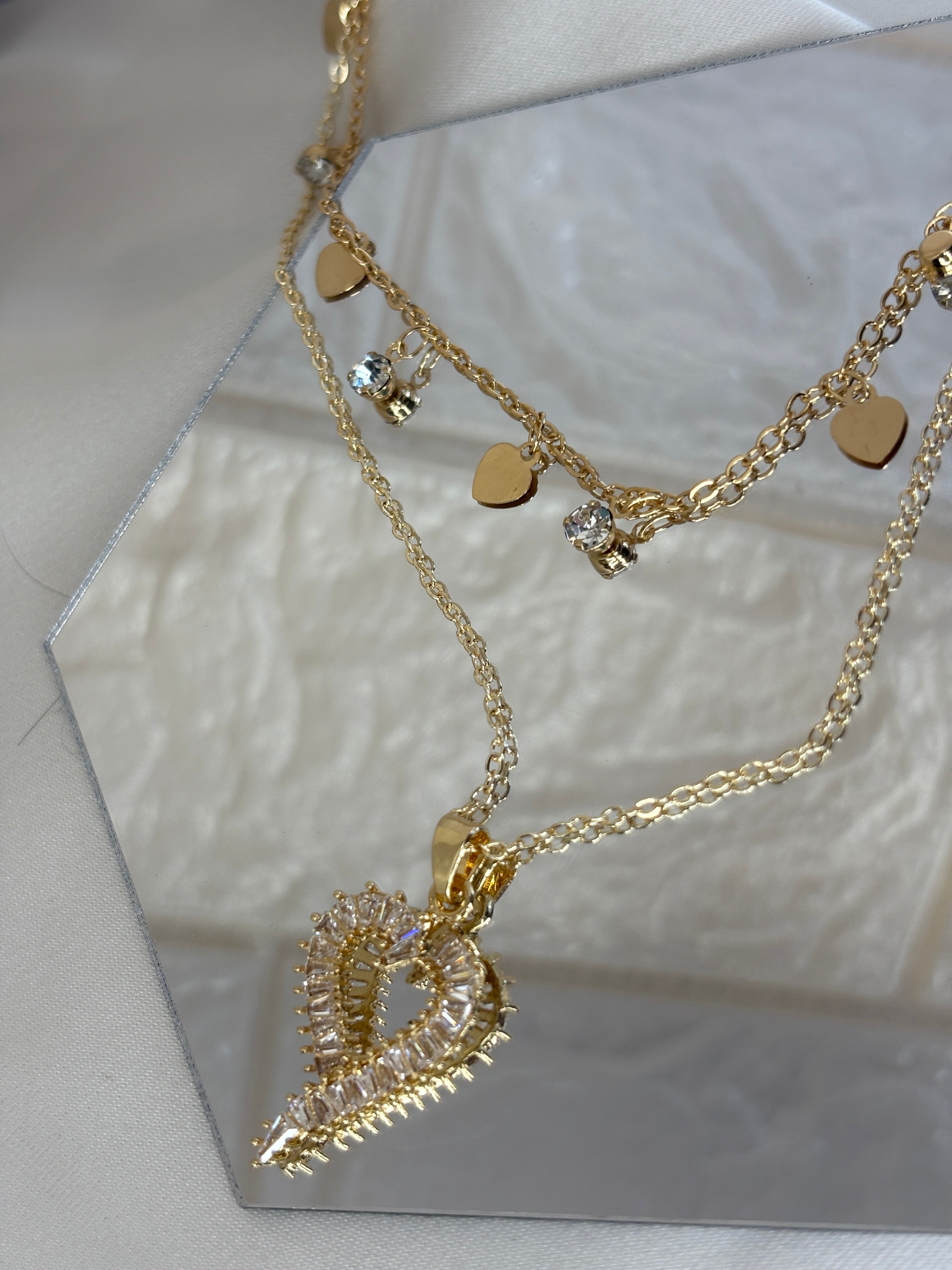 Layered Open Heart Pendant Necklace