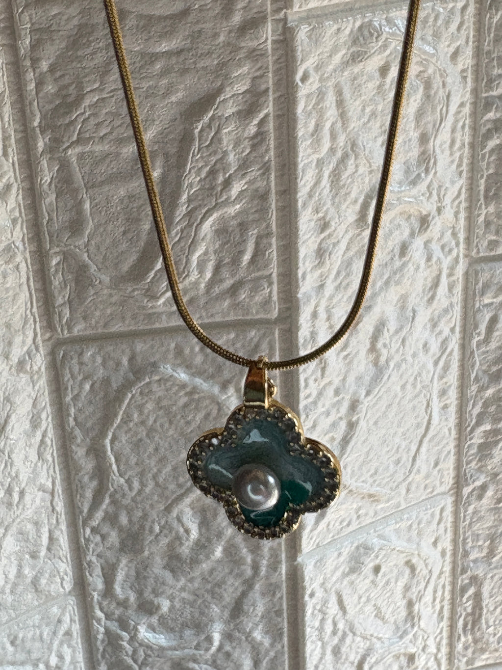 Gold Snake Chain Clover Charm Necklace