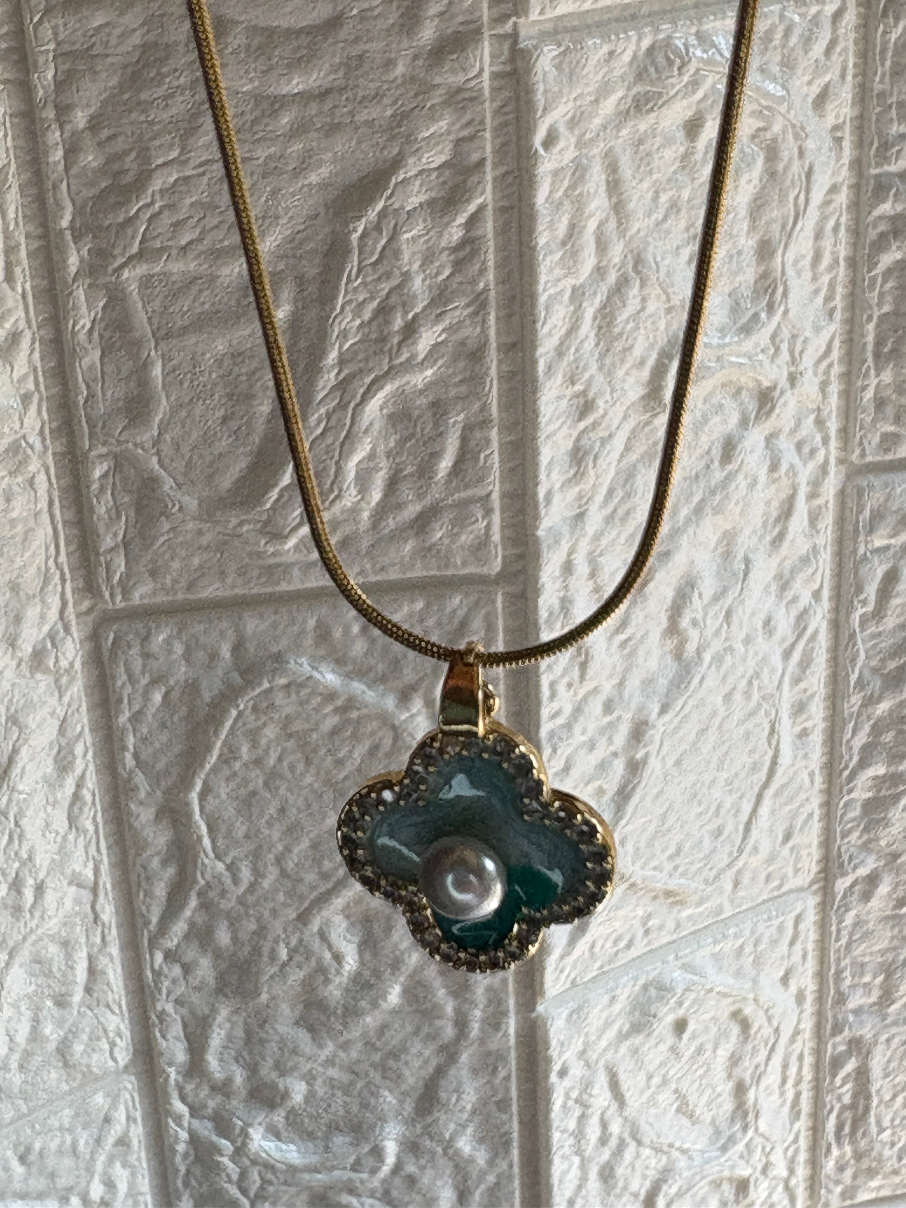 Gold Snake Chain Clover Charm Necklace