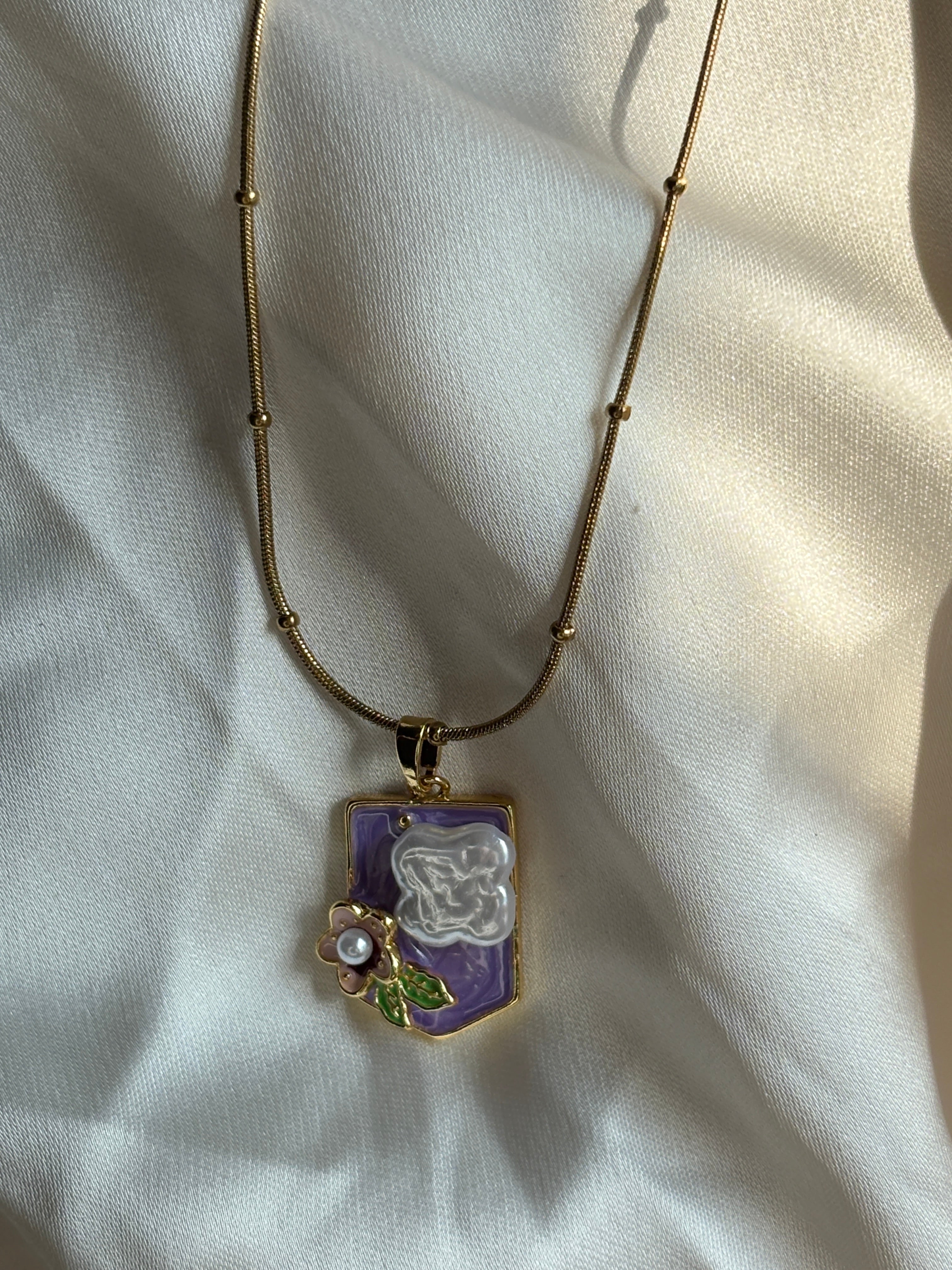 Enamel Flower Pendant Necklace