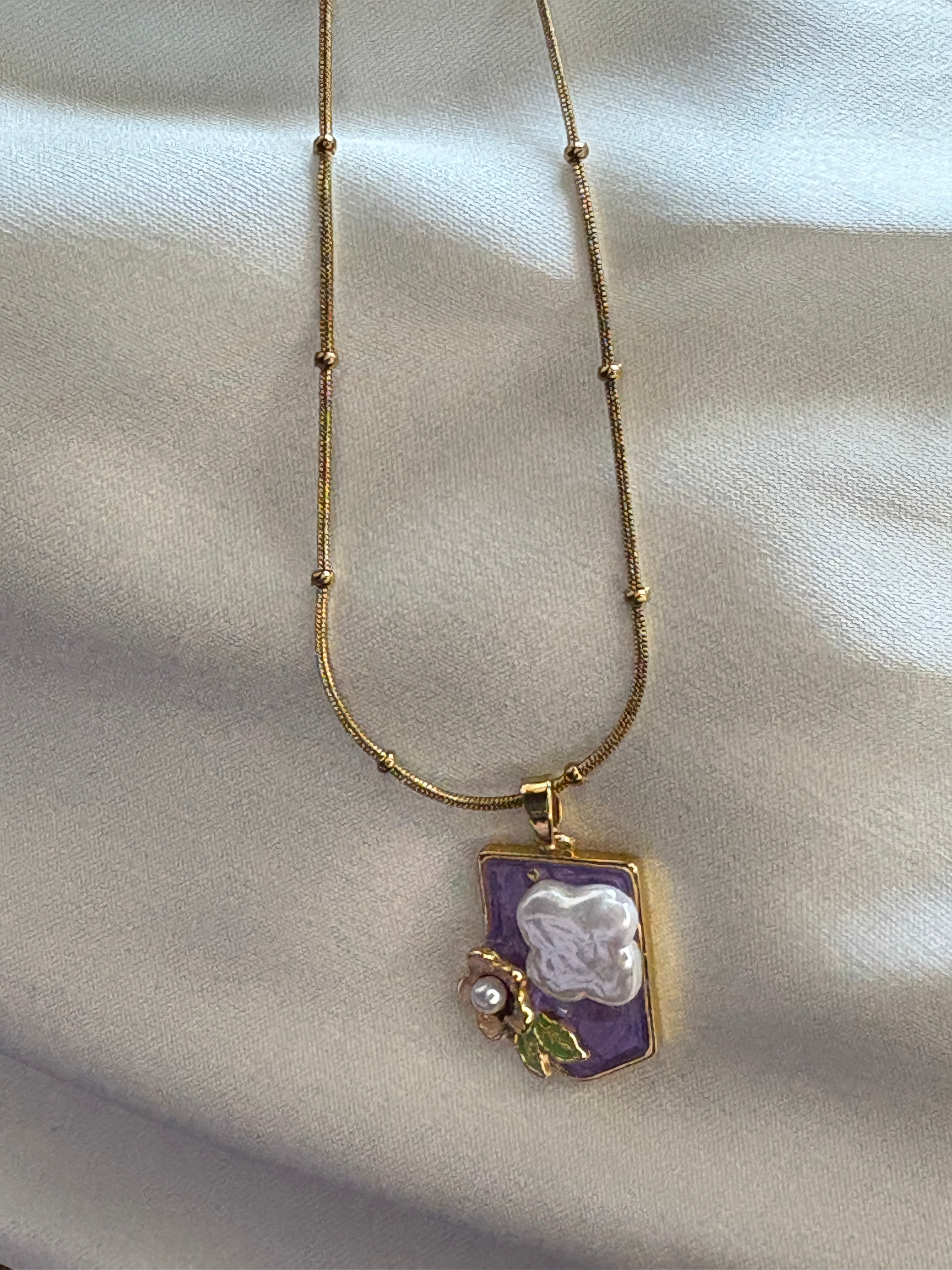 Enamel Flower Pendant Necklace