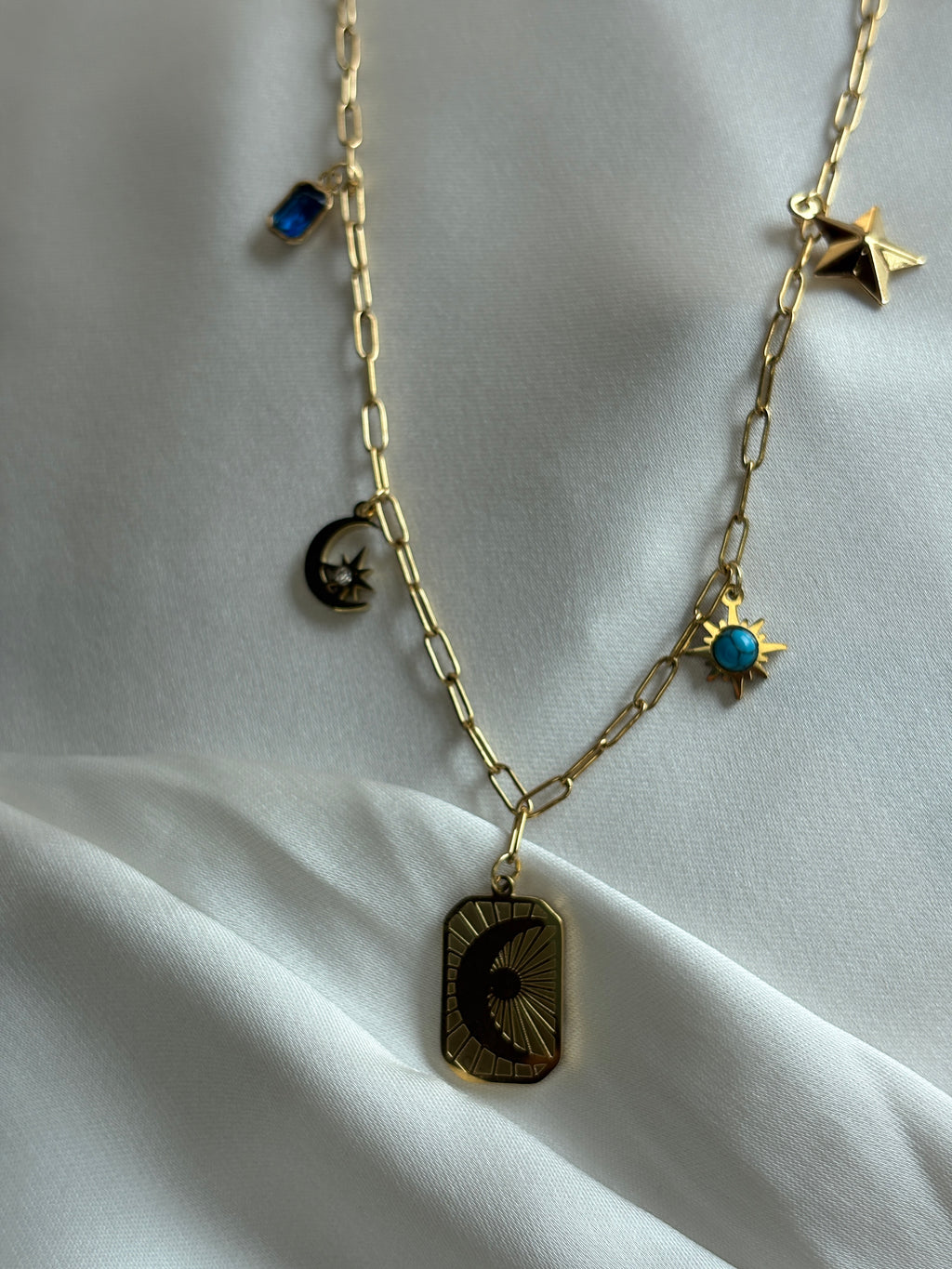 Dainty Multi-Charm Paperclip Chain Necklace