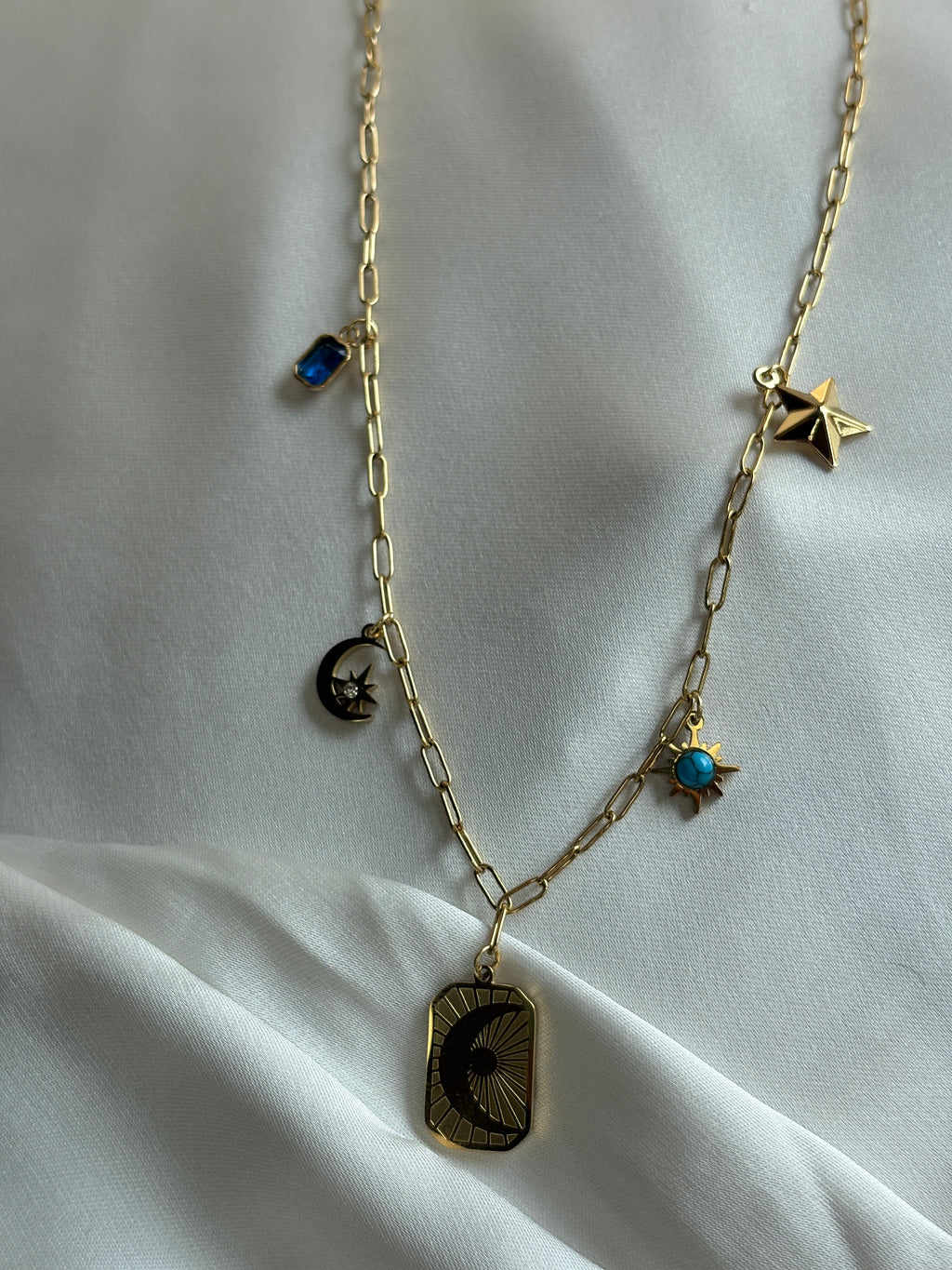 Dainty Multi-Charm Paperclip Chain Necklace