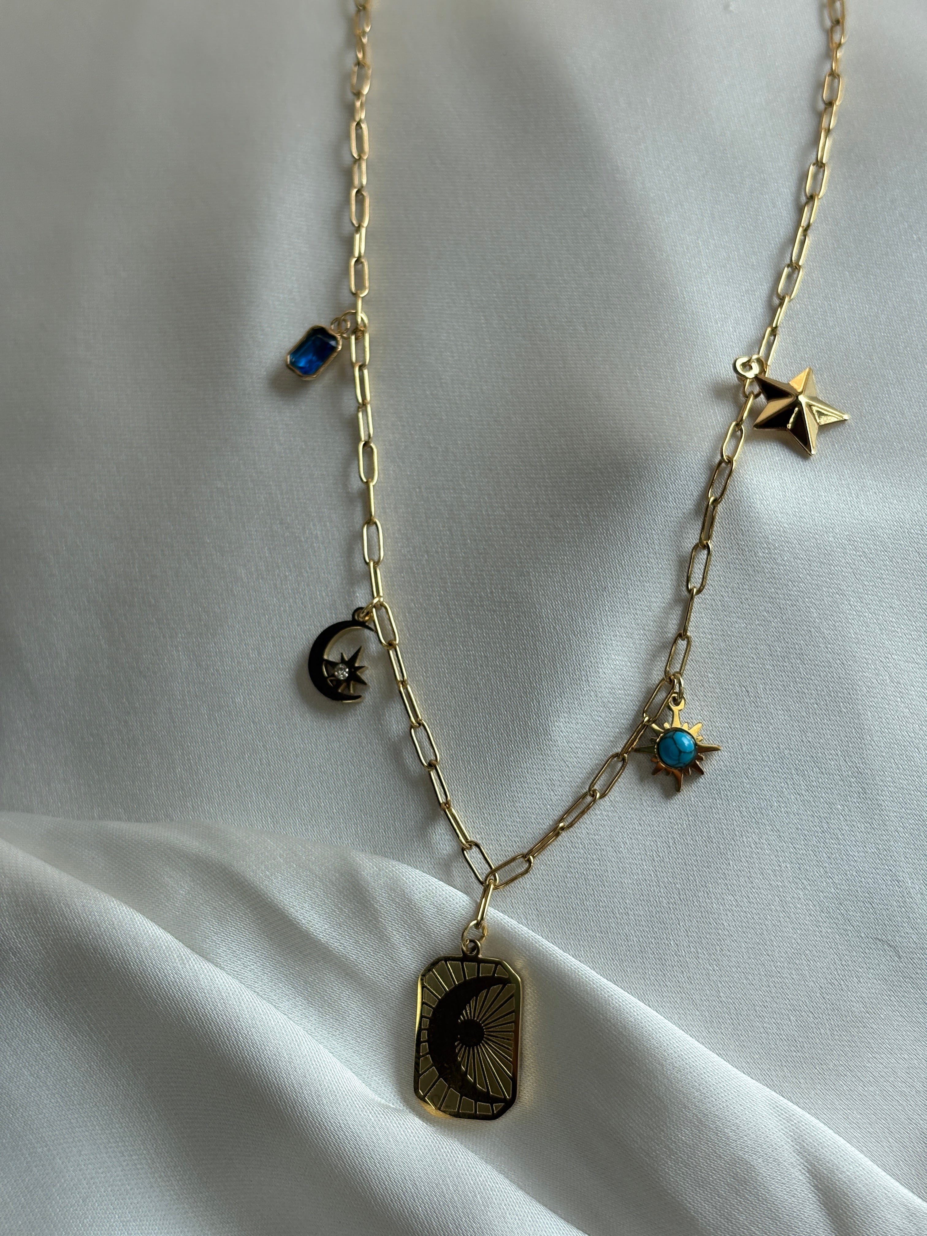 Dainty Multi-Charm Paperclip Chain Necklace