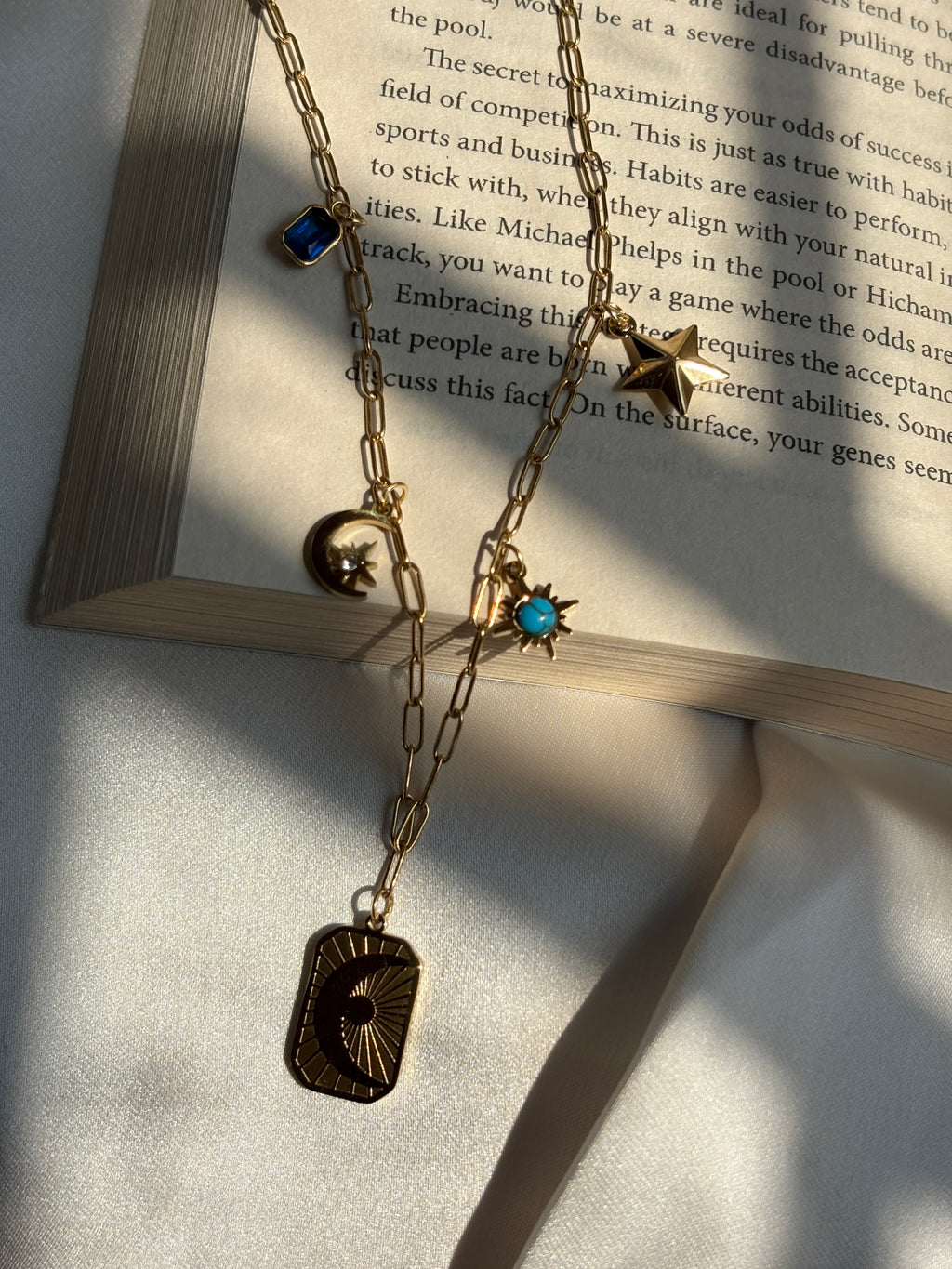 Dainty Multi-Charm Paperclip Chain Necklace