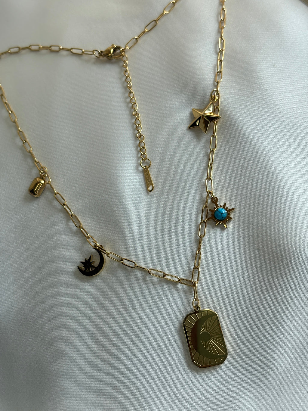 Dainty Multi-Charm Paperclip Chain Necklace