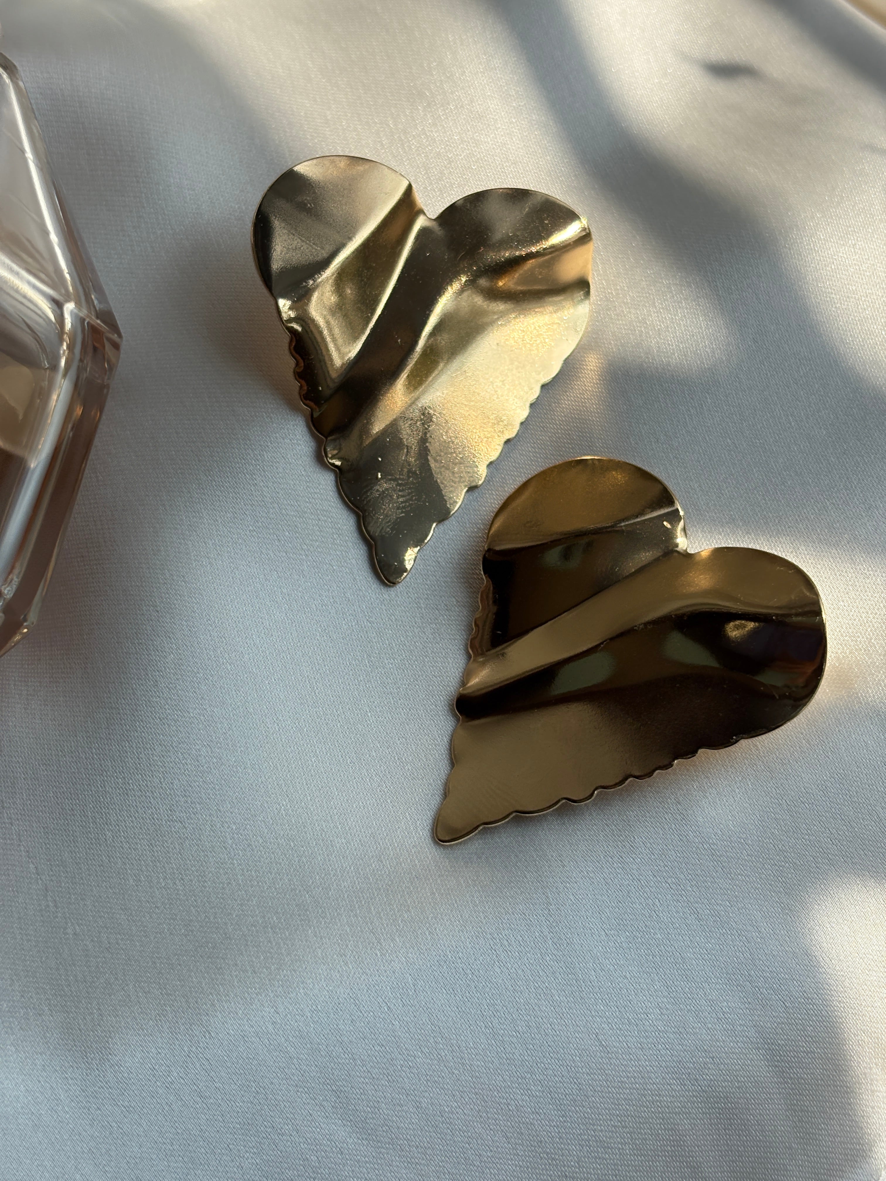 Crinkled Heart Dangle Earrings