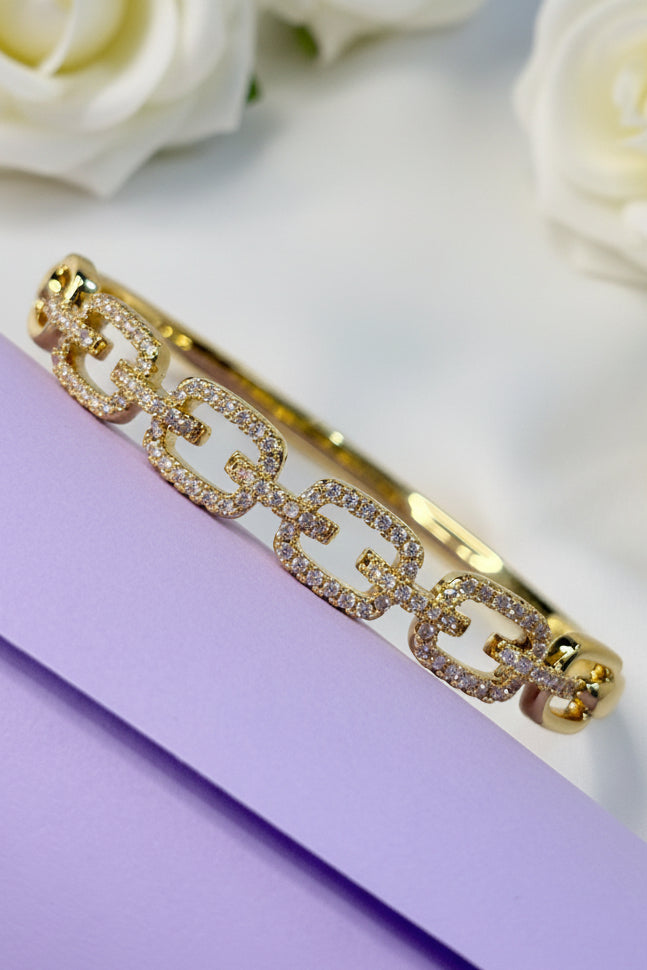 18k Gold Plated Interlocking Pavé Chain Link Bangle Bracelet