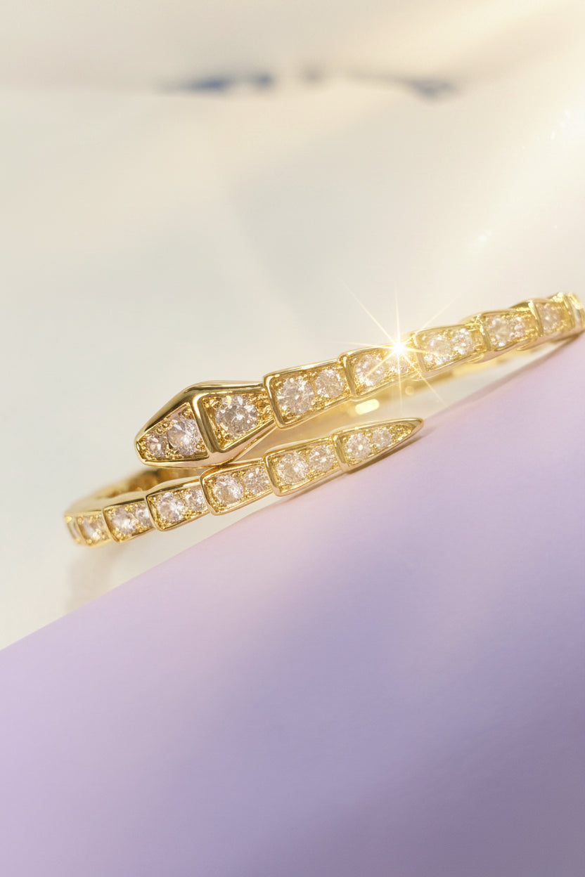 18k Gold Plated Pavé Snake Statement Bracelet