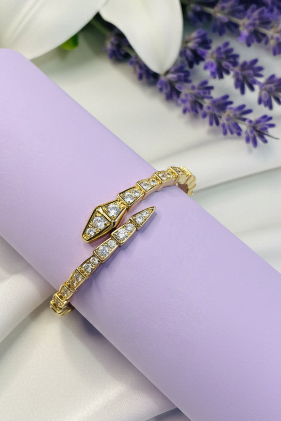 18k Gold Plated Pavé Snake Statement Bracelet