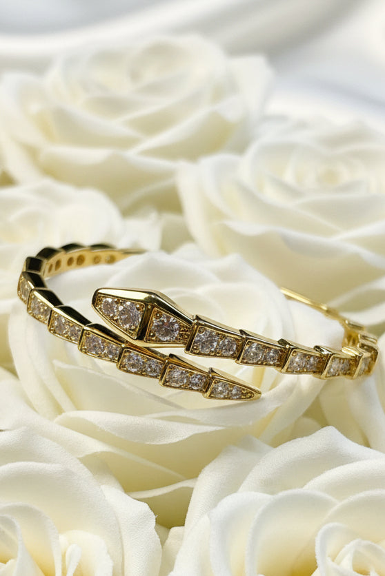 18k Gold Plated Pavé Snake Statement Bracelet