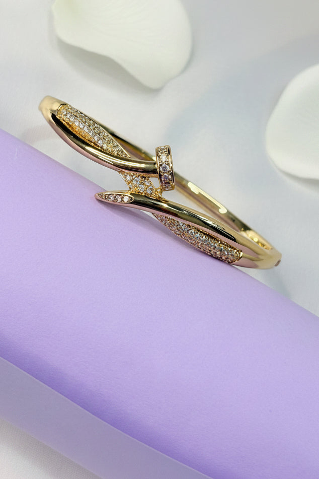 18k Gold Plated Crossover Juste Nail Statement Bangle Bracelet