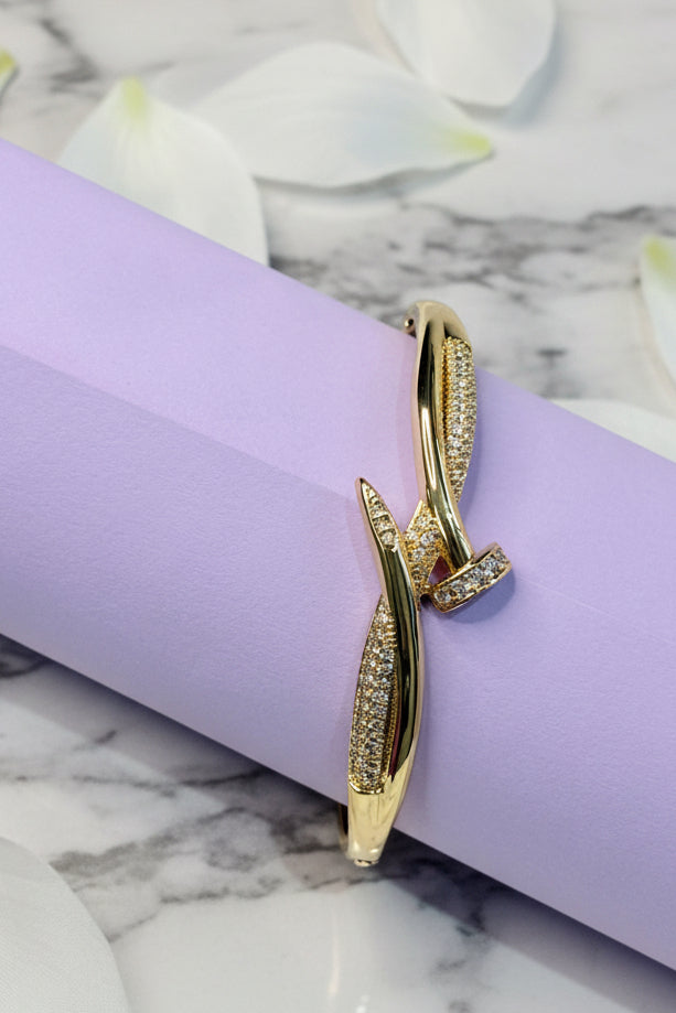 18k Gold Plated Crossover Juste Nail Statement Bangle Bracelet