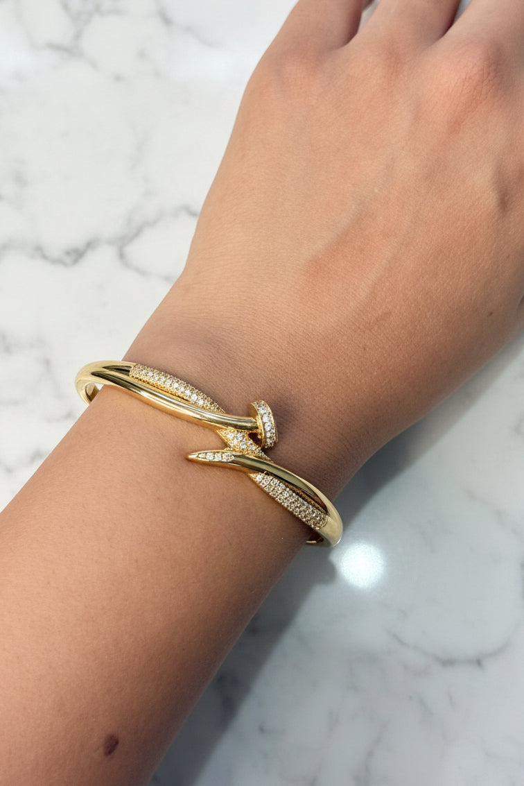 18k Gold Plated Crossover Juste Nail Statement Bangle Bracelet