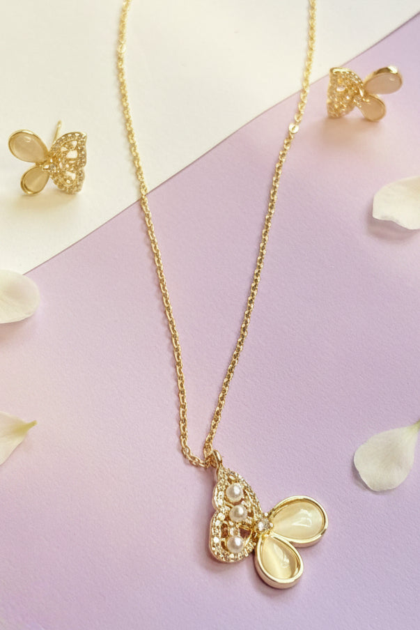 18k Gold Plated Butterfly Pendant & Earrings Set