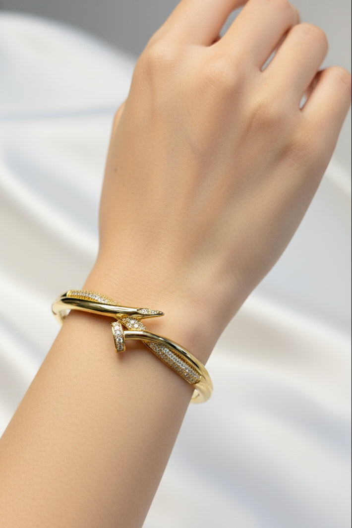 18k Gold Plated Crossover Juste Nail Statement Bangle Bracelet