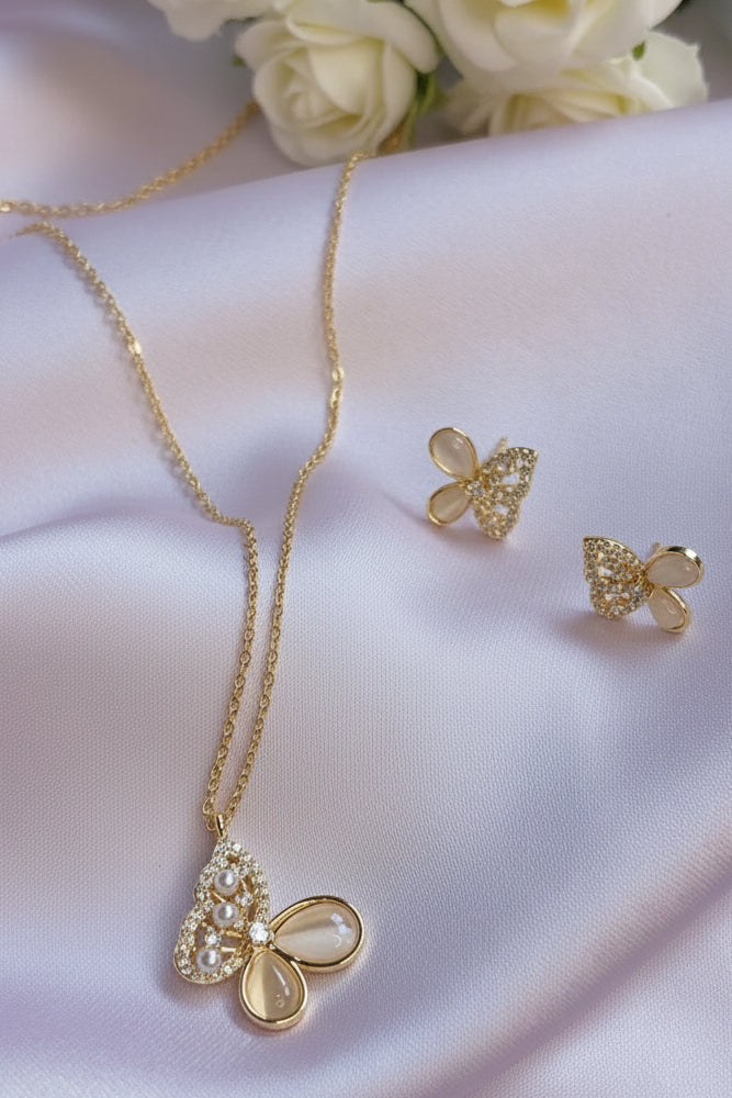 18k Gold Plated Butterfly Pendant & Earrings Set