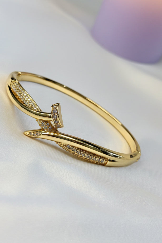 18k Gold Plated Crossover Juste Nail Statement Bangle Bracelet