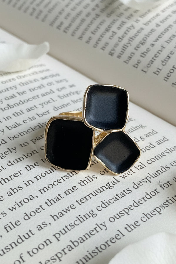 Black Enamel Triple-Square adjustable Ring