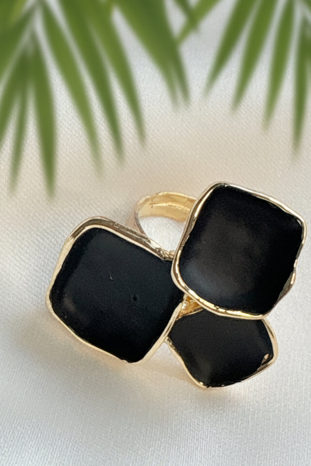 Black Enamel Triple-Square adjustable Ring