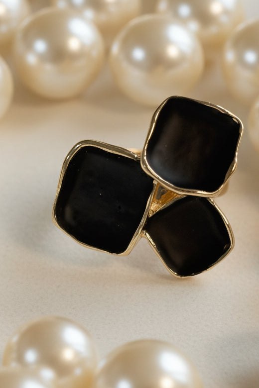 Black Enamel Triple-Square adjustable Ring