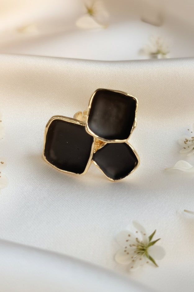 Black Enamel Triple-Square adjustable Ring
