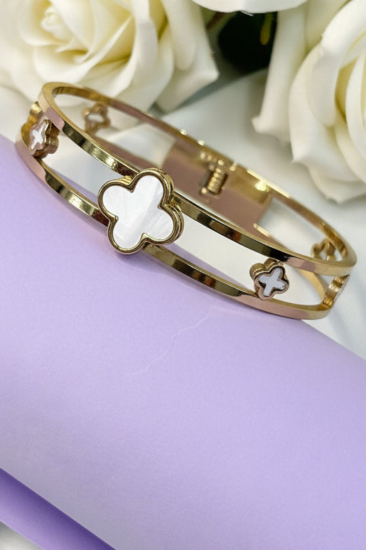 Cutout Clover Anti-Tarnish Bangle Bracelet