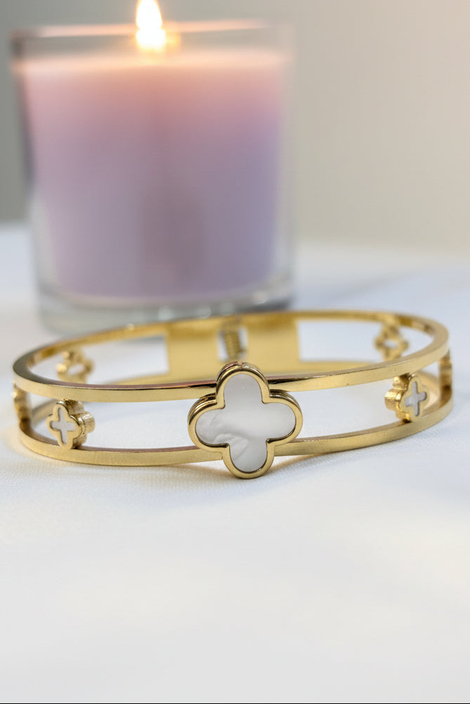 Cutout Clover Anti-Tarnish Bangle Bracelet