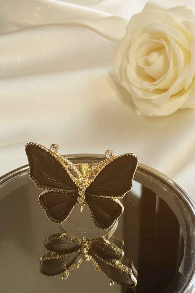 Translucent Black Butterfly Statement Ring