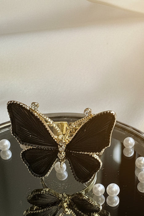 Translucent Black Butterfly Statement Ring