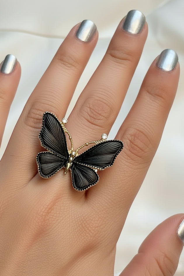 Translucent Black Butterfly Statement Ring