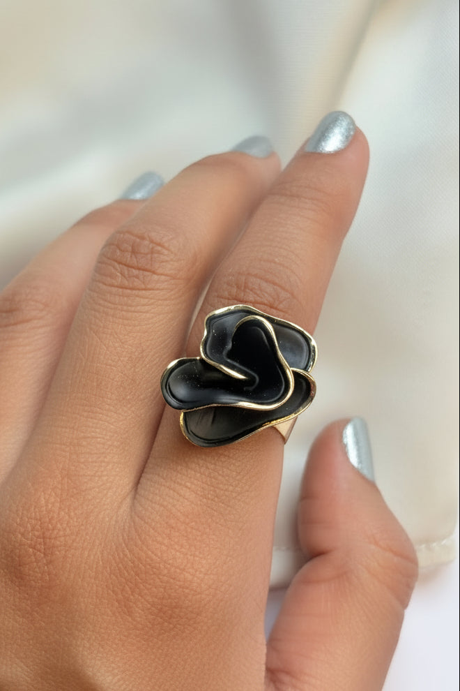 Black Enamel Adjustable Statement Ring