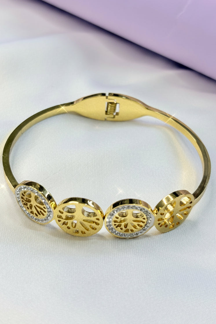 18k Gold Plated Sacred Tree of Life Multi-Medallion Bangle Bracelet