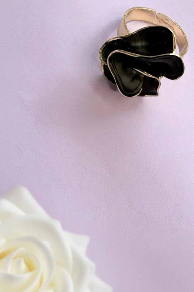 Black Enamel Adjustable Statement Ring