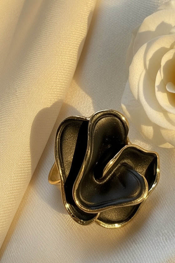 Black Enamel Adjustable Statement Ring