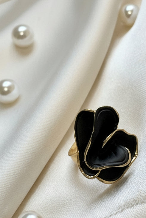 Black Enamel Adjustable Statement Ring