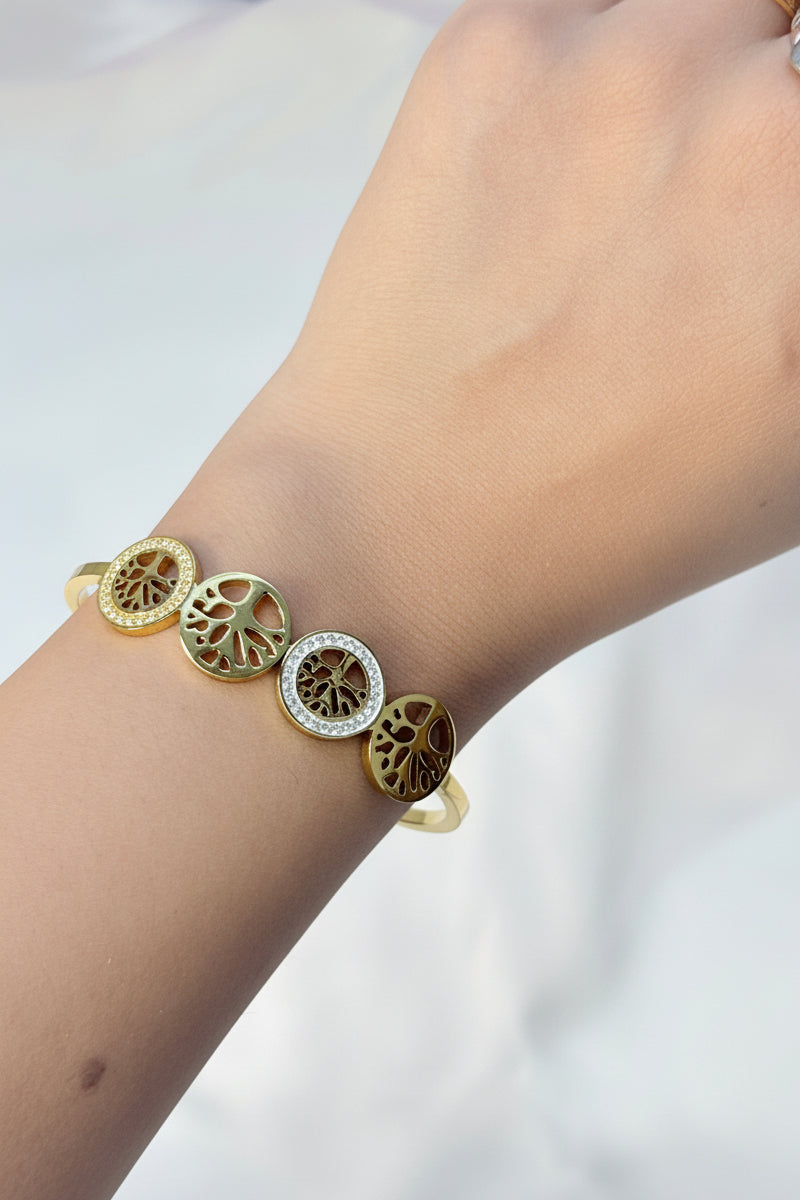 18k Gold Plated Sacred Tree of Life Multi-Medallion Bangle Bracelet