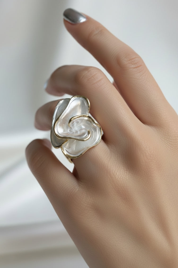 Abstract Enamel Petal Statement Ring
