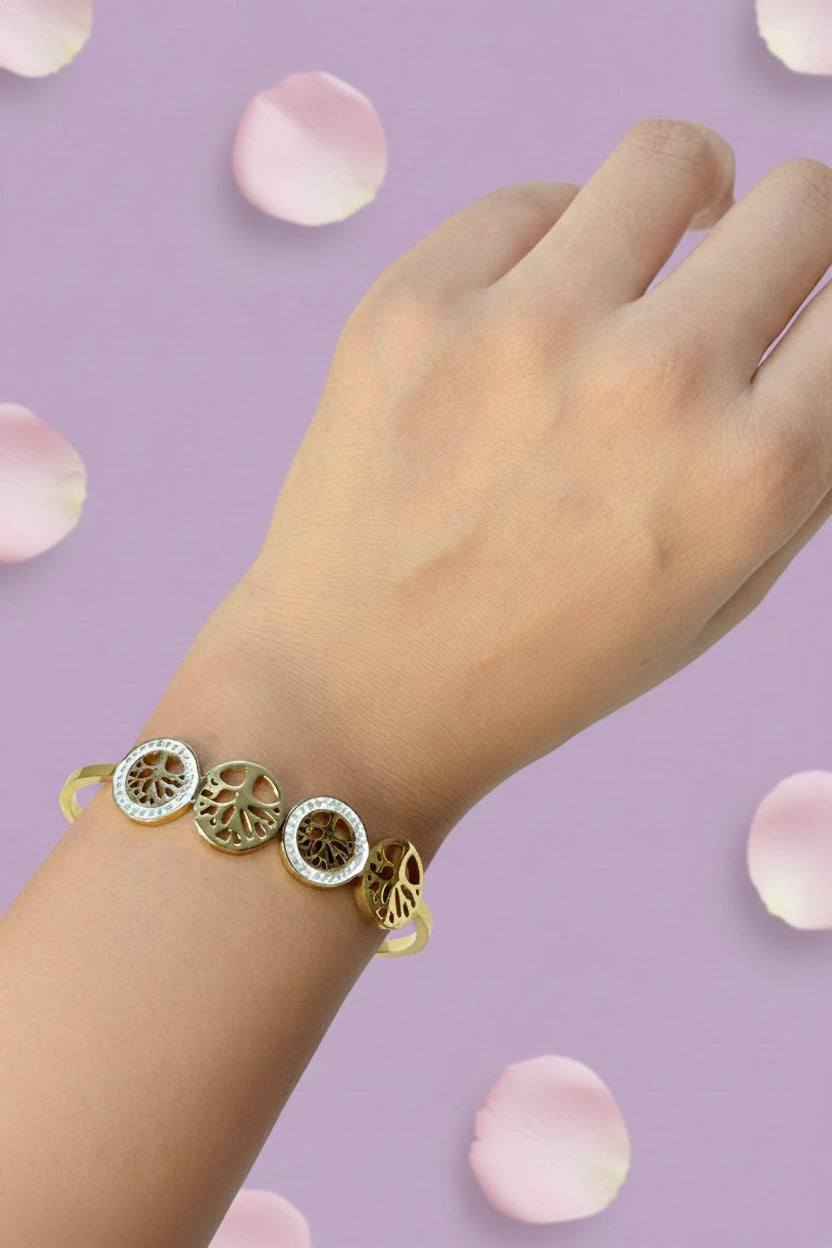 18k Gold Plated Sacred Tree of Life Multi-Medallion Bangle Bracelet