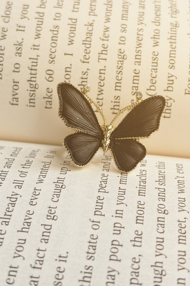 Translucent Black Butterfly Statement Ring